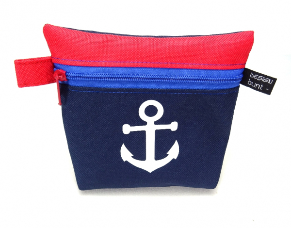 Täschchen Outdoorstoff wasserfest, MARITIM Anker Welle, Kabeltäschchen Kopfhörer Kosmetik, leicht Reisegepäck, by BuntMixxDESIGN